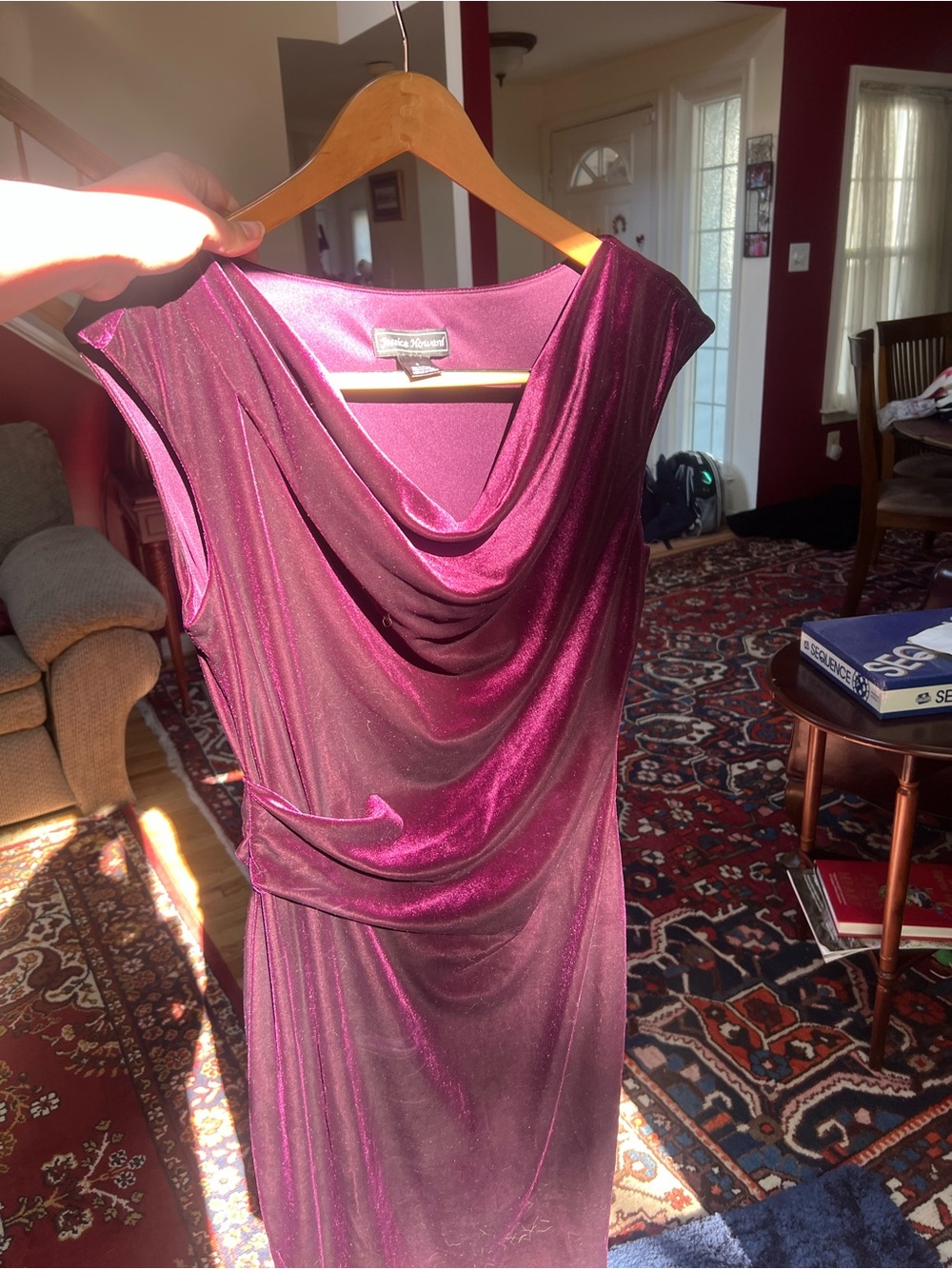Jessica Howard Cowl Neck Sleeveless Sheath Dress in Berry